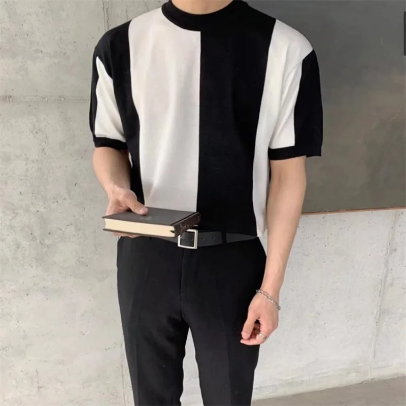 

New Short-sleeved Men's Summer Ice Silk Thin Sweater Business Small High-neck T-shirt T Shirt Men Tops O-Neck Casual Tees