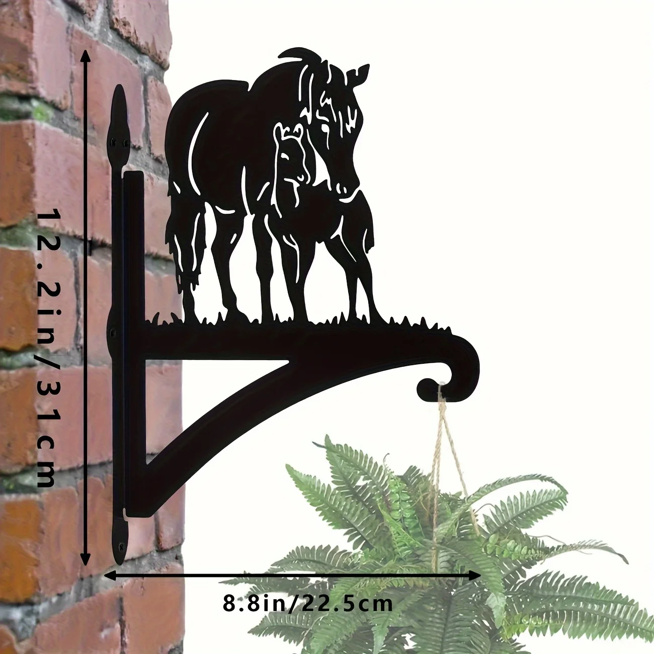 Heavy-Duty Metal Horse & Pony Silhouette Wall-Mounted Plant Hanger - Contemporary Outdoor Decor for Flower Pots, Lanterns, Bird