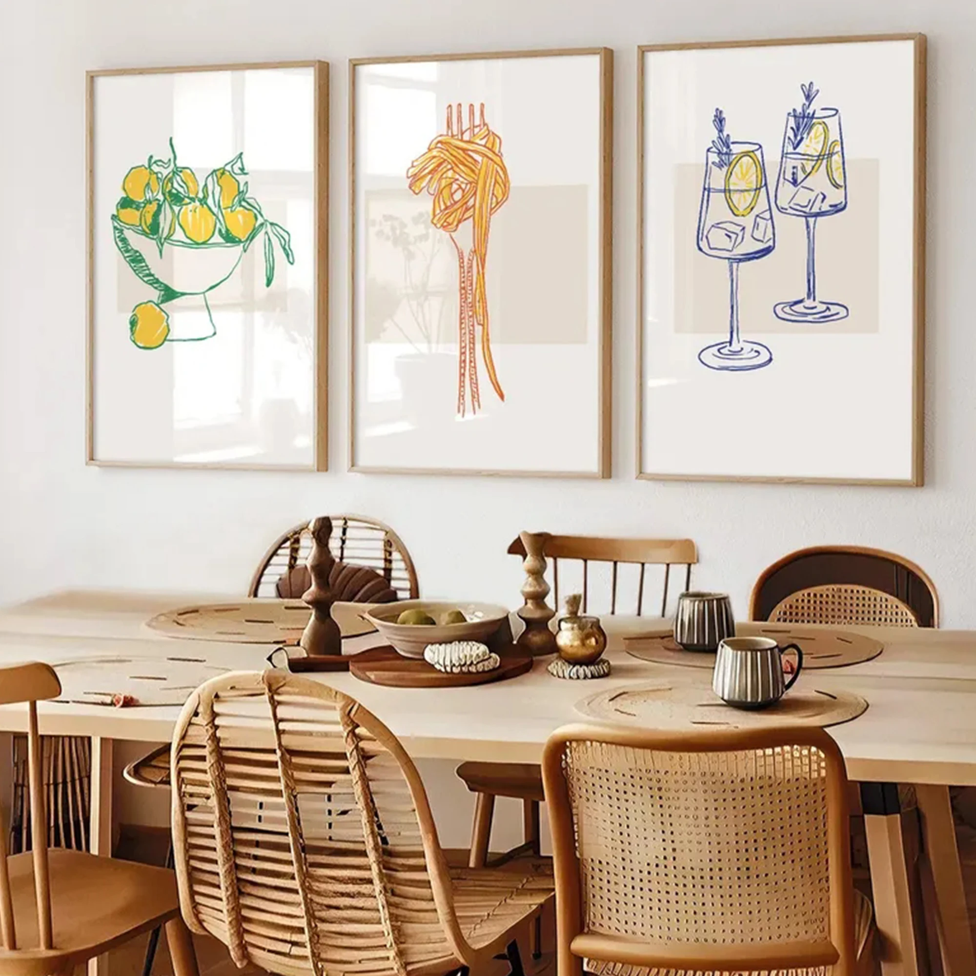 3pcs Modern Minimal Italian Food Lemon Pasta Wall Art Print Canvas Painting Poster Picture For Living Room,Kitchen Home Decor