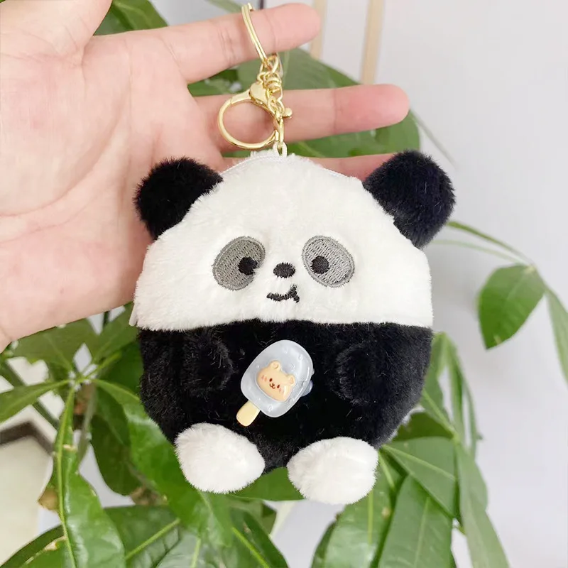 12Cm Kid Cartoon Pluche Panda Portemonnee Schattige Dieren Rits Oortelefoon Tas Portemonnee Sleutelhanger Pop Kinderen Verjaardagscadeaus