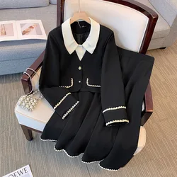 150Kg Plus Size Women's Bust 150 Autumn New Small Fragrant Top Coat And Skirt Two Piece Set Black 5XL 6XL 7XL 8XL 9XL