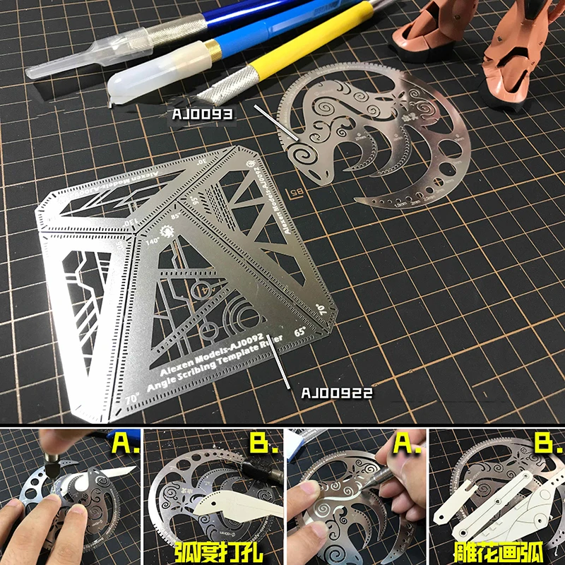 

1/100 1/144 Robot Mecha Modification Tool Stainless Steel Auxiliary Ruler for Carving/punching/marking/Angle Measurement