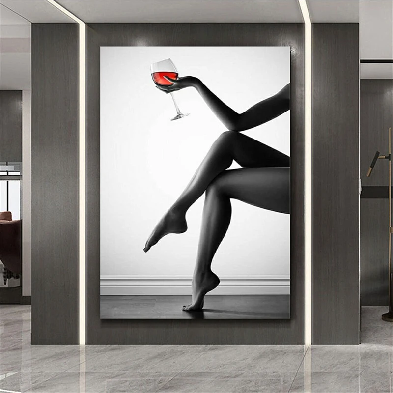 

Red Wine Glass Sexy Woman Leg Canvas Wall Art Posters and Prints Modern Wall Artwork Canvas Painting for Bedroom Room Home Decor