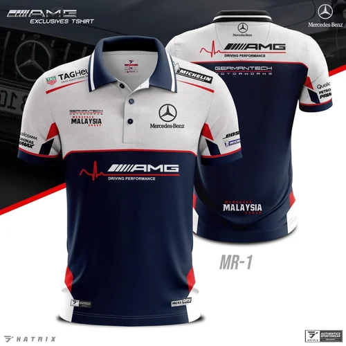 Imagen 1 del producto Camisetas de verano Mercedes Benz clásico azul blanco y rojo colores empalmados personalizado Simple fresco transpirable secado rápido deportes hombres