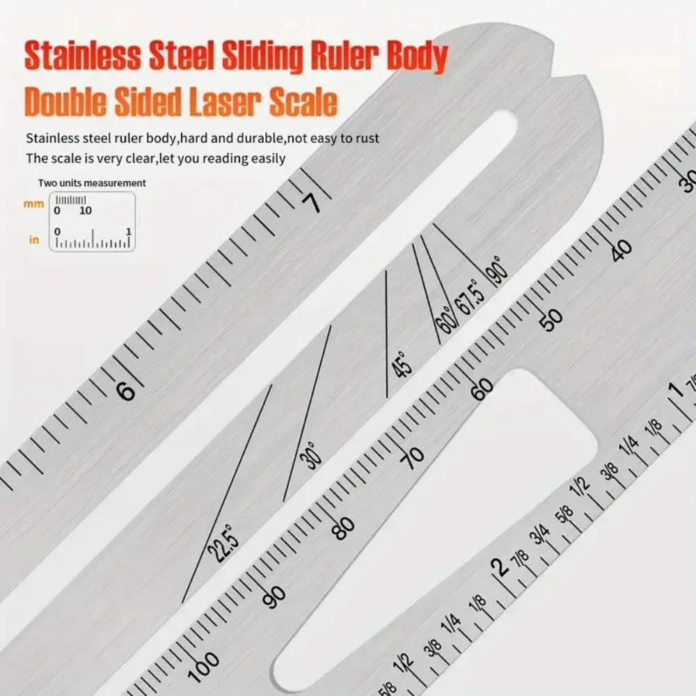 النجارة الخطاط حاكم الثقيلة T-شكل متعدد زاوية أداة الكتابة الفولاذ المقاوم للصدأ المنقولة زاوية حاكم تتوافق مقياس #5