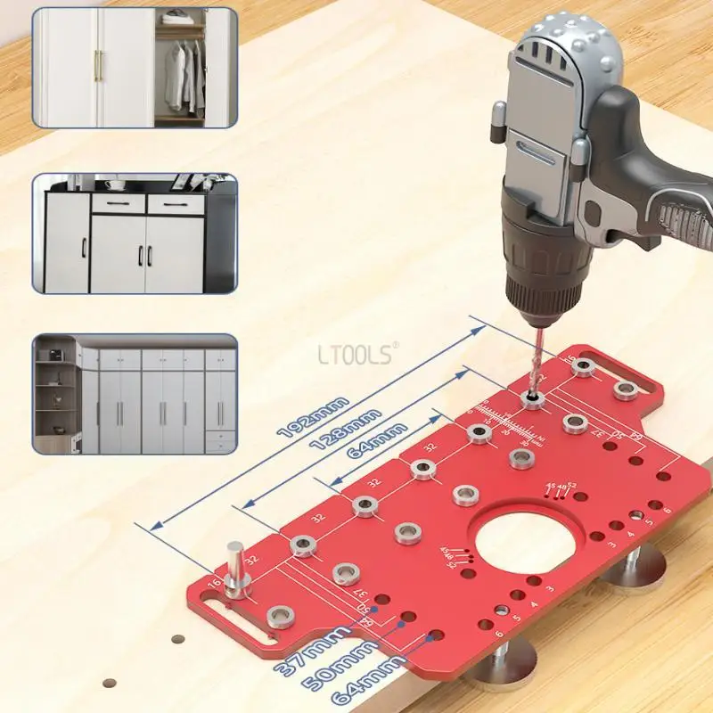 2-in-1 Hinge Cabinet Door Row Hole Puncher Furniture Drilling Locator Shelf Pin Drilling Guide Precise Cabinet Mounting Template