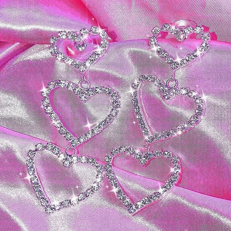 Vintage Shiny Hollow Heart Dangle Earrings for Women Full Rhinestone Silver Color Drop Earrings Y2K Harajuku Earrings Jewelry