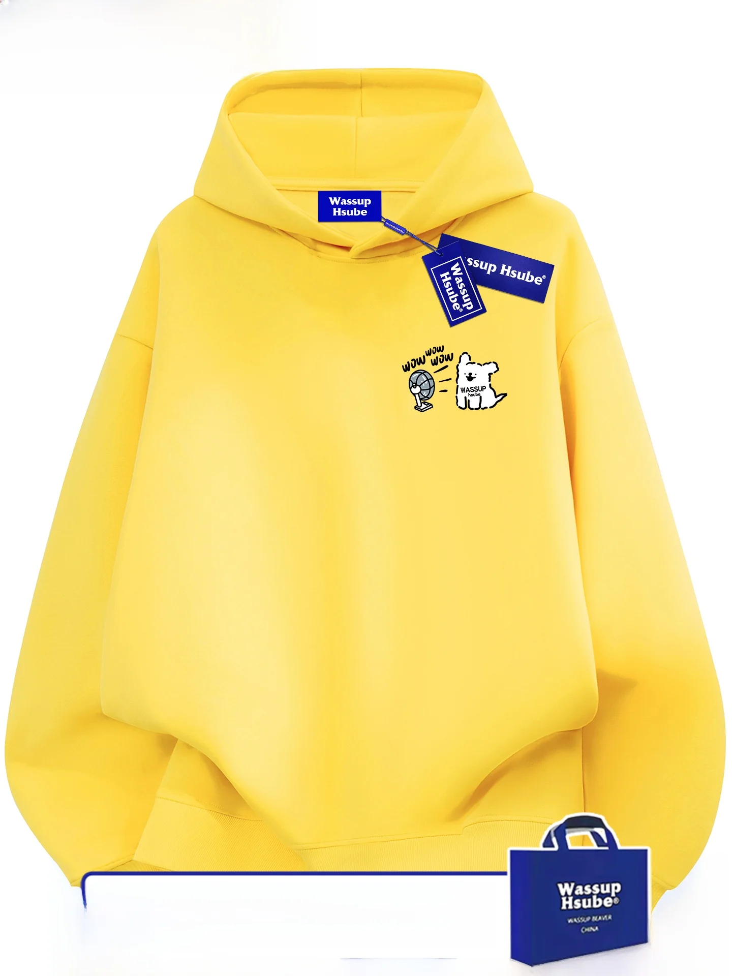 Moletom Estilo Universitário com Capuz, Forrado em Fleece, Casual Unissex, Camiseta Amarela de Manga Longa para Homens e Mulh...