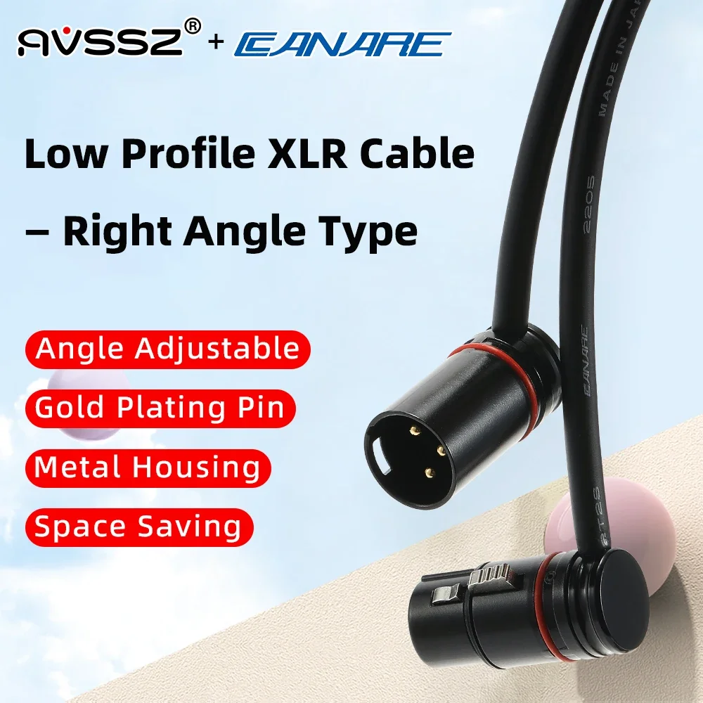 XLR Low profile 3 Pin XLR Connector Cable Right Angle L Shape Plug Microphone Mixer Amp Professional Audio Line Male to Female