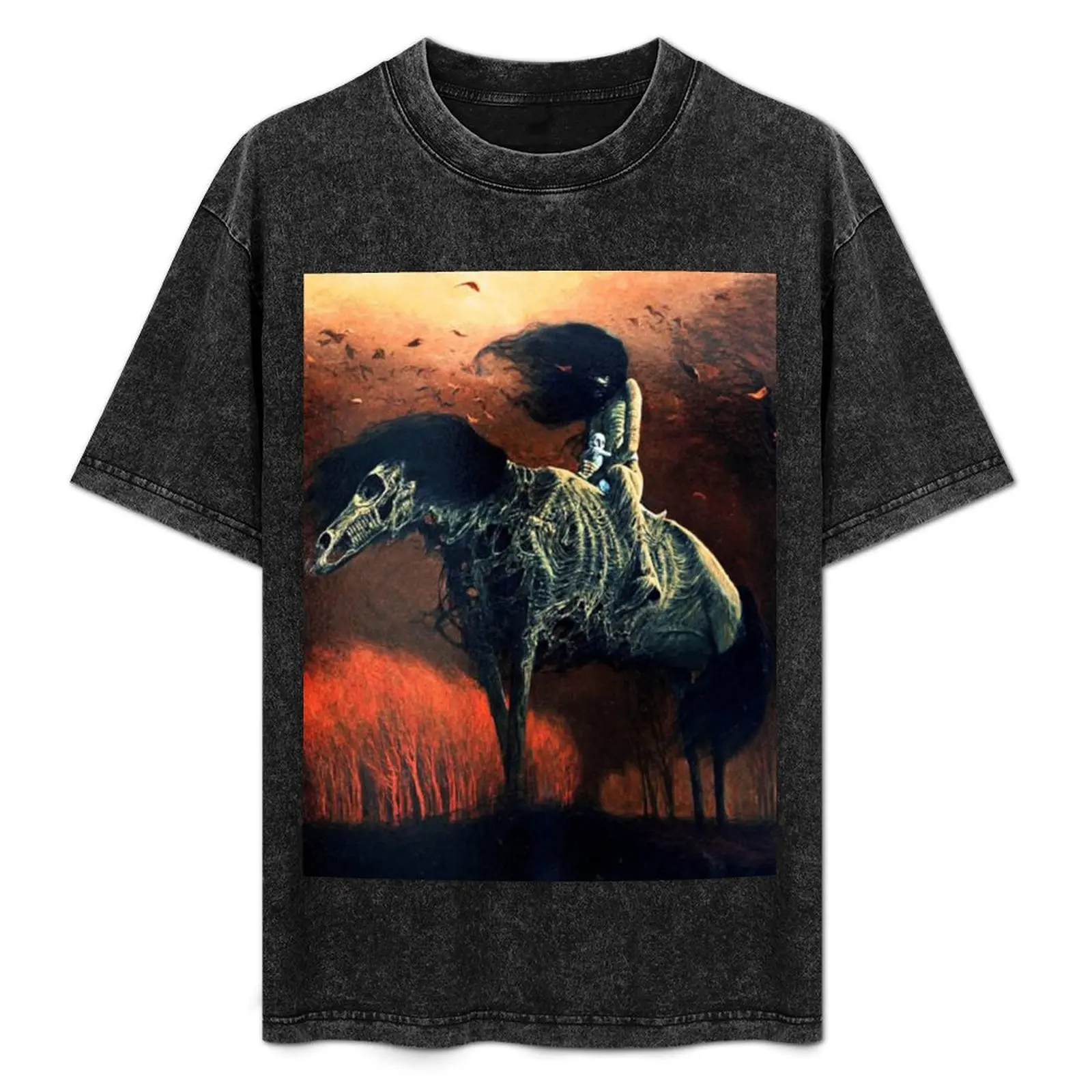 

Untitled (Horse Rider), by Zdzisaw Beksiński T-Shirt Casual Simple Design Short Sleeve Shirt