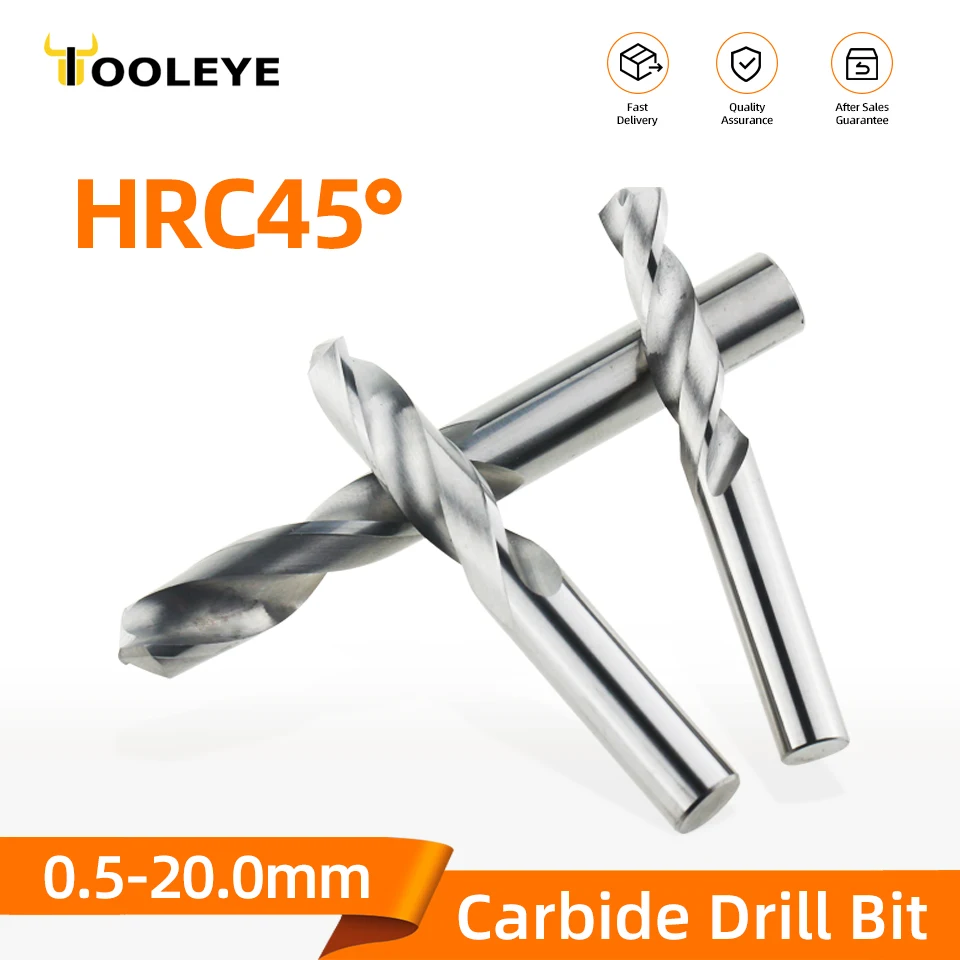 Tooleye HRC45° Carbide Drill Bit Metal Drill Bits Tungsten Steel Drills For CNC Lathe Machine Alloy Drilling Tools 0.5-20.0mm