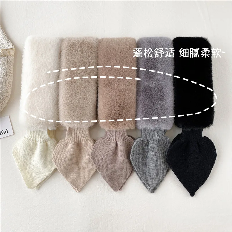 Faux Fur Plush Scarf Woman Winter Wild Fake Collar Cross Warm Imitation Rabbit Plush Stitching Student Scarf Pink Foulard Femme