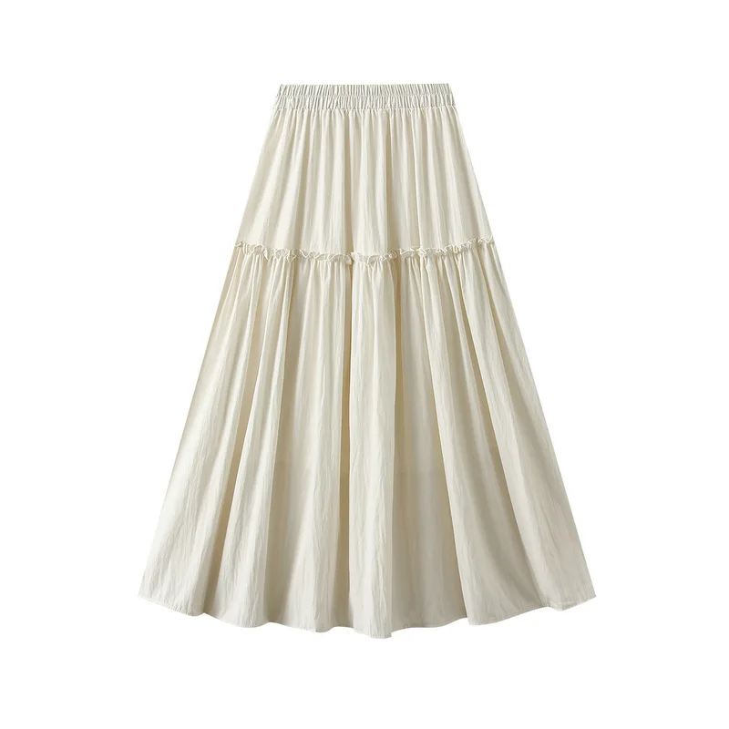 

Solid Color A-line Skirt for Women 2024 New Summer High Waist Midi Long Skirt Female Black White All-match Skirt Lady