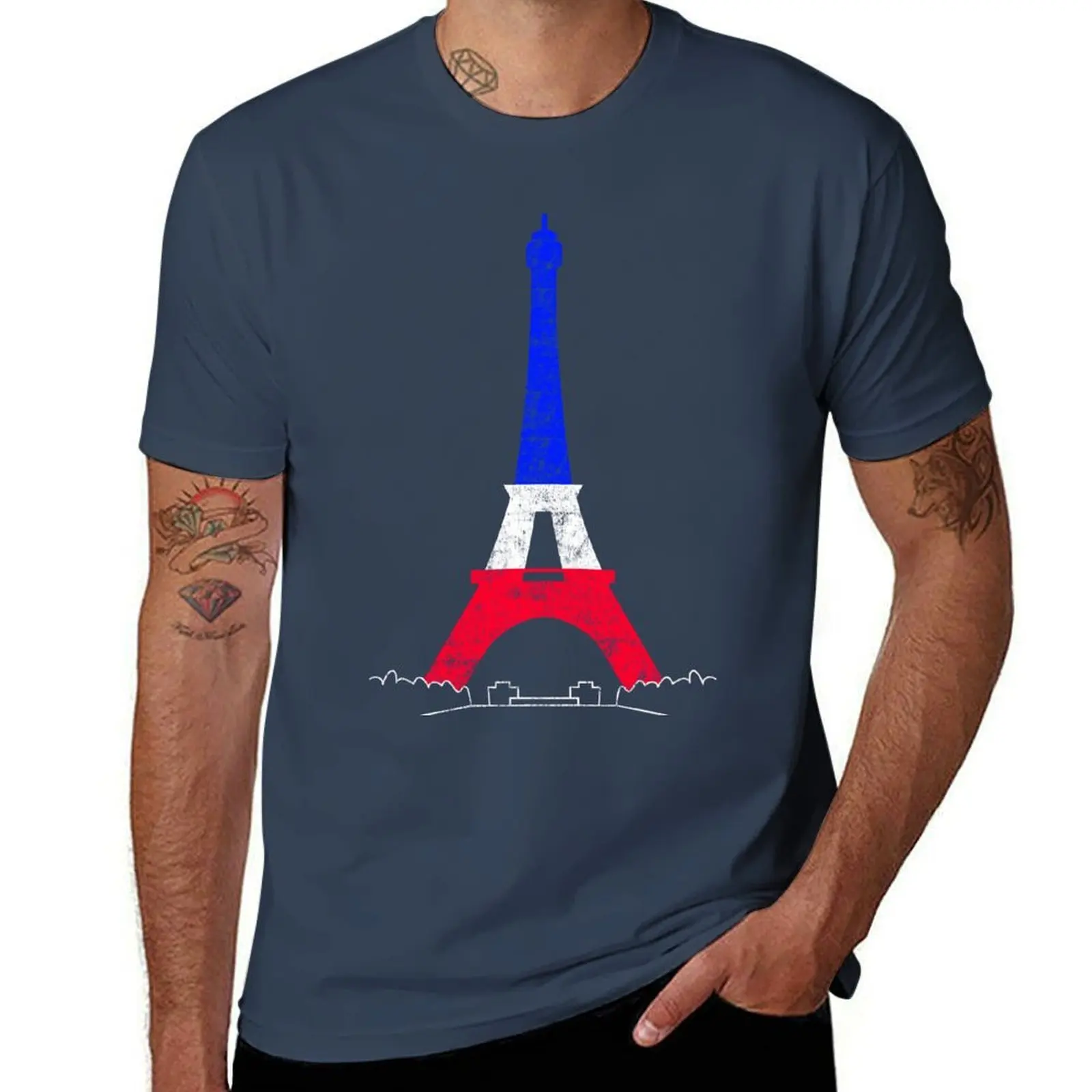 Flag National Eiffel Paris Souvenir Tower France T-Shirt Streetwear Print Tee Shirt