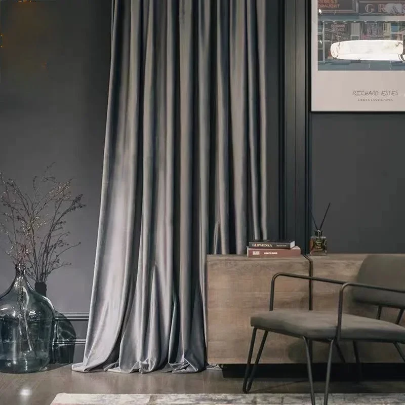 

European-style High-end Living Room Velvet Curtains Blackout Curtains for Living Room and Bedroom Solid Color Flannel Curtains