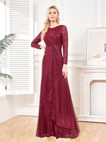 elegant Long Sleeve O-Neck Red Sequins Evening Dress Luxury 2024 Women Wedding Party Prom Cocktail Dress Graduation Gowns