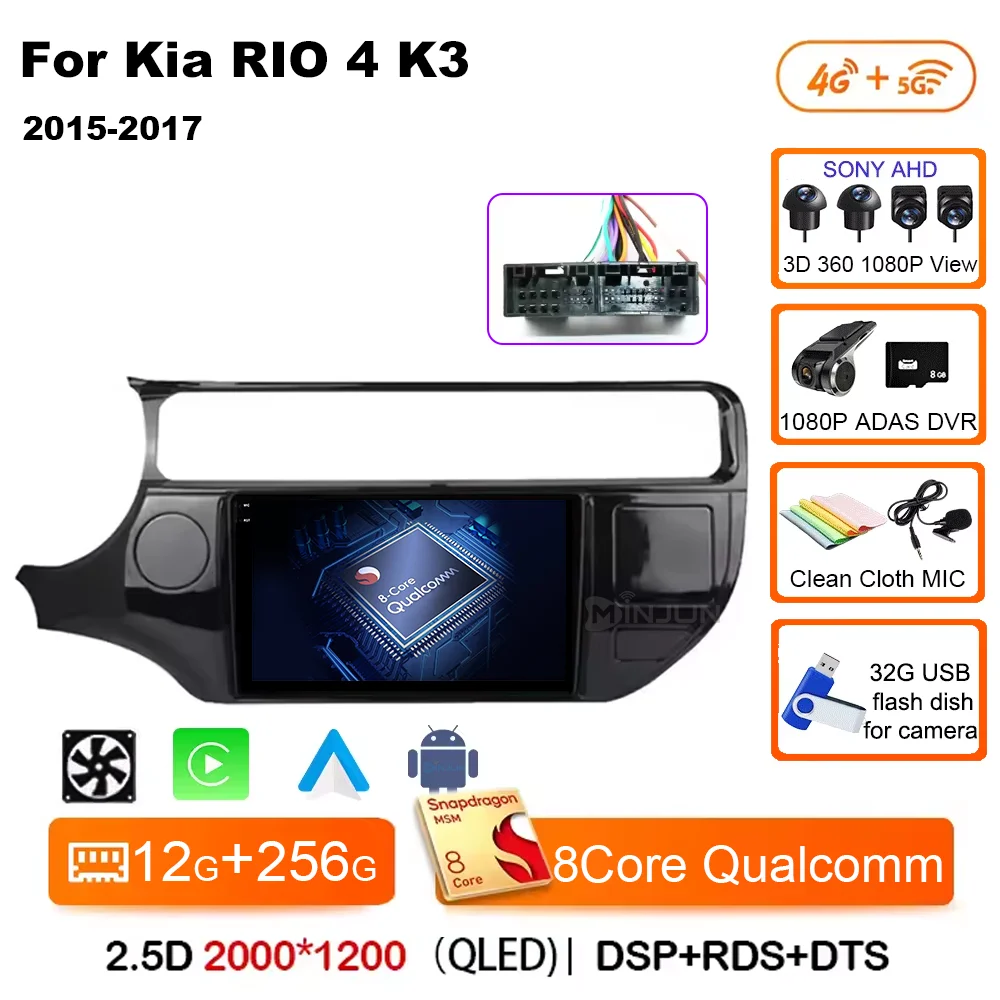 9Inch Android 15 Draadloze Carplay Auto Voor Kia RIO 4 K3 2015 2016 2017 Autoradio Multimedia Video Player navigatie Gps HeadUnit