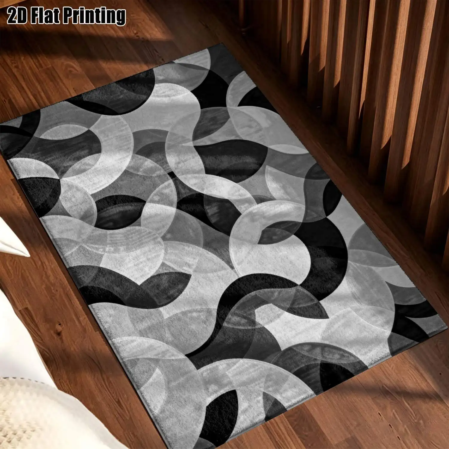1Pc 2D Printed Black White Geometric Abstract Nordic/Instagram Style Modern Minimalist European Home Decor Carpet, Multi-Size, Machine Washable, for Entrance, Dining, Foyer, Living Room, Bedroom, Study