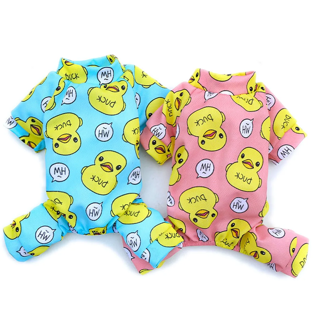 Pet Dog Jumpsuit Pajamas  Dog Puppy Pants T-Shirt Cat Dog Clothes Cartoon Yellow Duck Design Tracksuit in Spring Summer Autumn