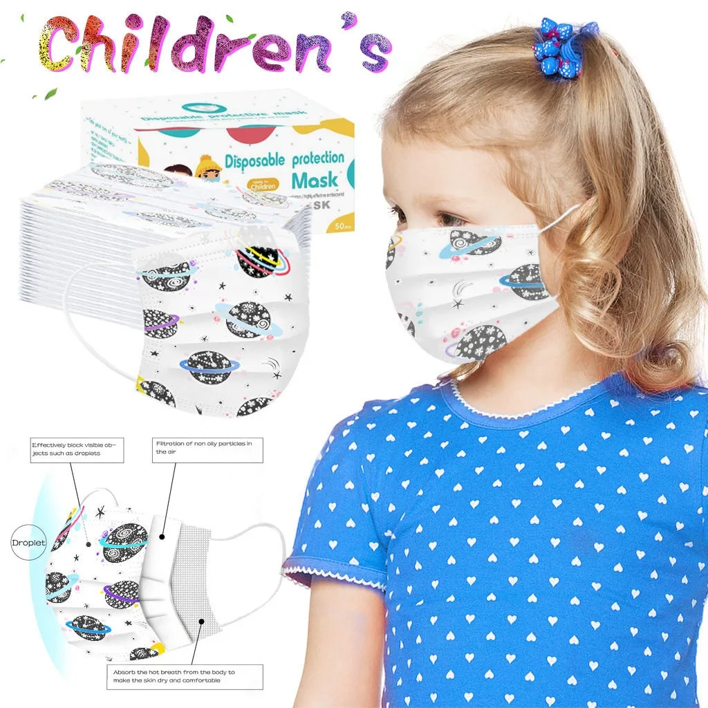 50 Pcs Disposable Fashionable Children'S Mask High Breathability And High Protective Face Mask Child-Friendly Comfort Face Mask