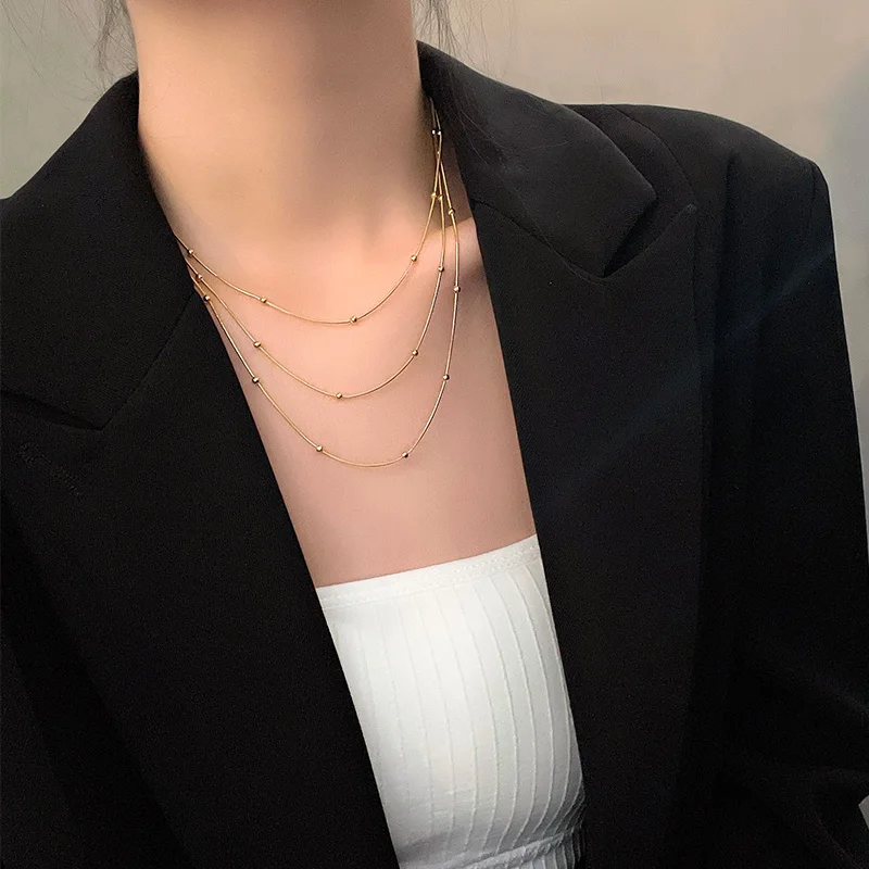 Sexy Necklace for Women, Trendy Multi-layer Titanium Steel Lock Chain, V-neck Clothing Accessories, Jewelry