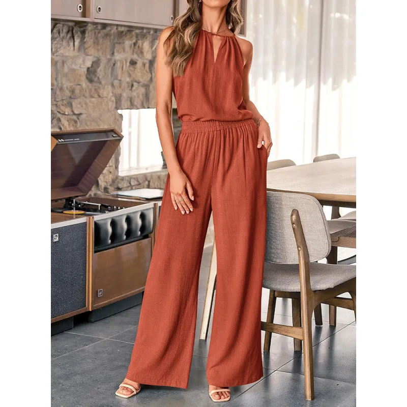 2025 Vrouw Elegante 2 Stuk Broek Sets Casual Vest En Broek Sets Vakantie Stijl Pakken 2 Stuks Outfits Wijde pijpen Broek Sets Mujer