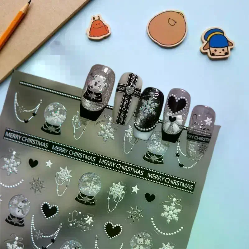 جميلة ندفة الثلج القوس كريستال الكرة مسمار الفن ملصق النقش ذاتية اللصق مسمار ملصق السنة الجديدة عيد الميلاد مانيكير الشارات هدية #3