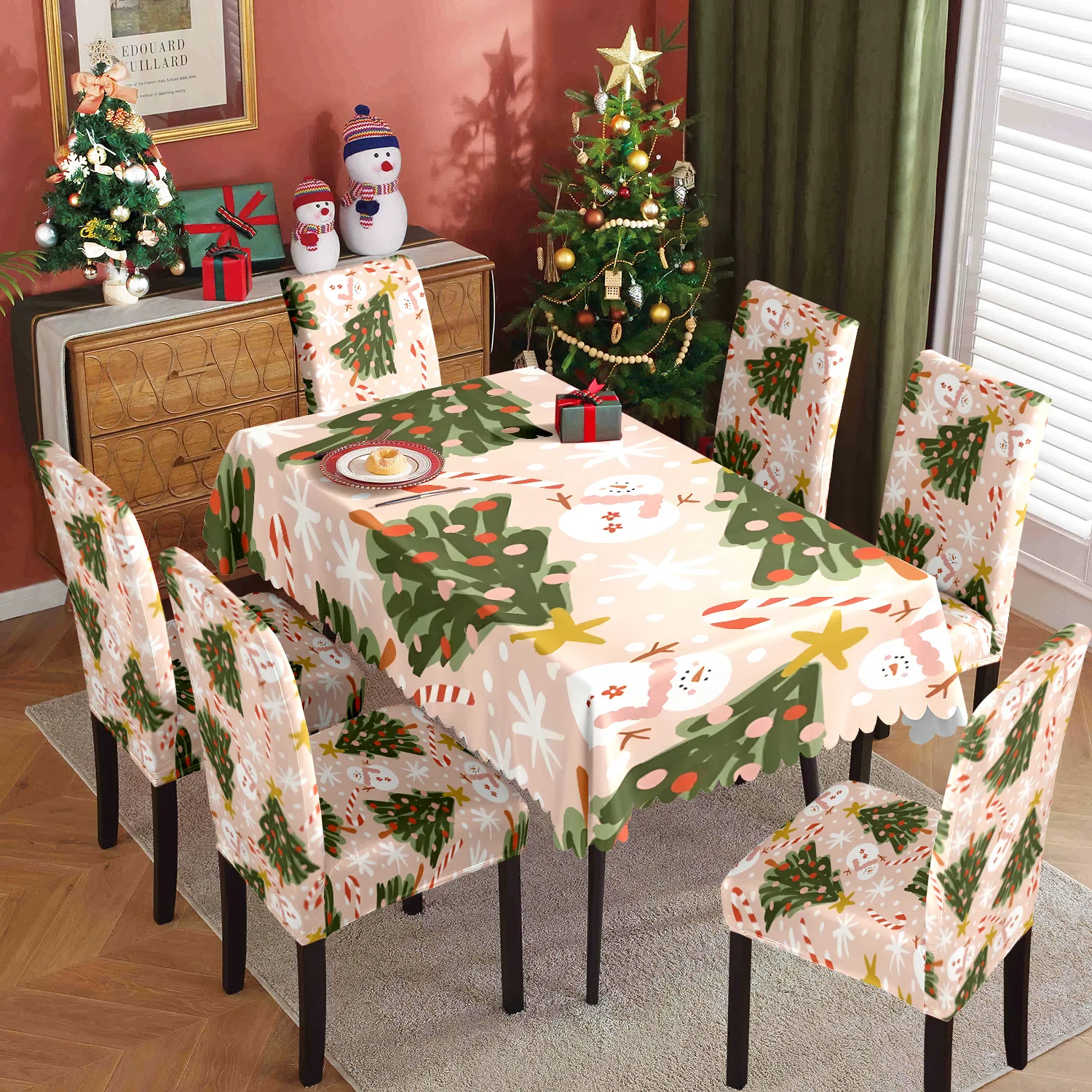 

5/7pcs Christmas decorative chair covers, Christmas tree design, elastic spandex chair covers and tablecloths, holiday gifts