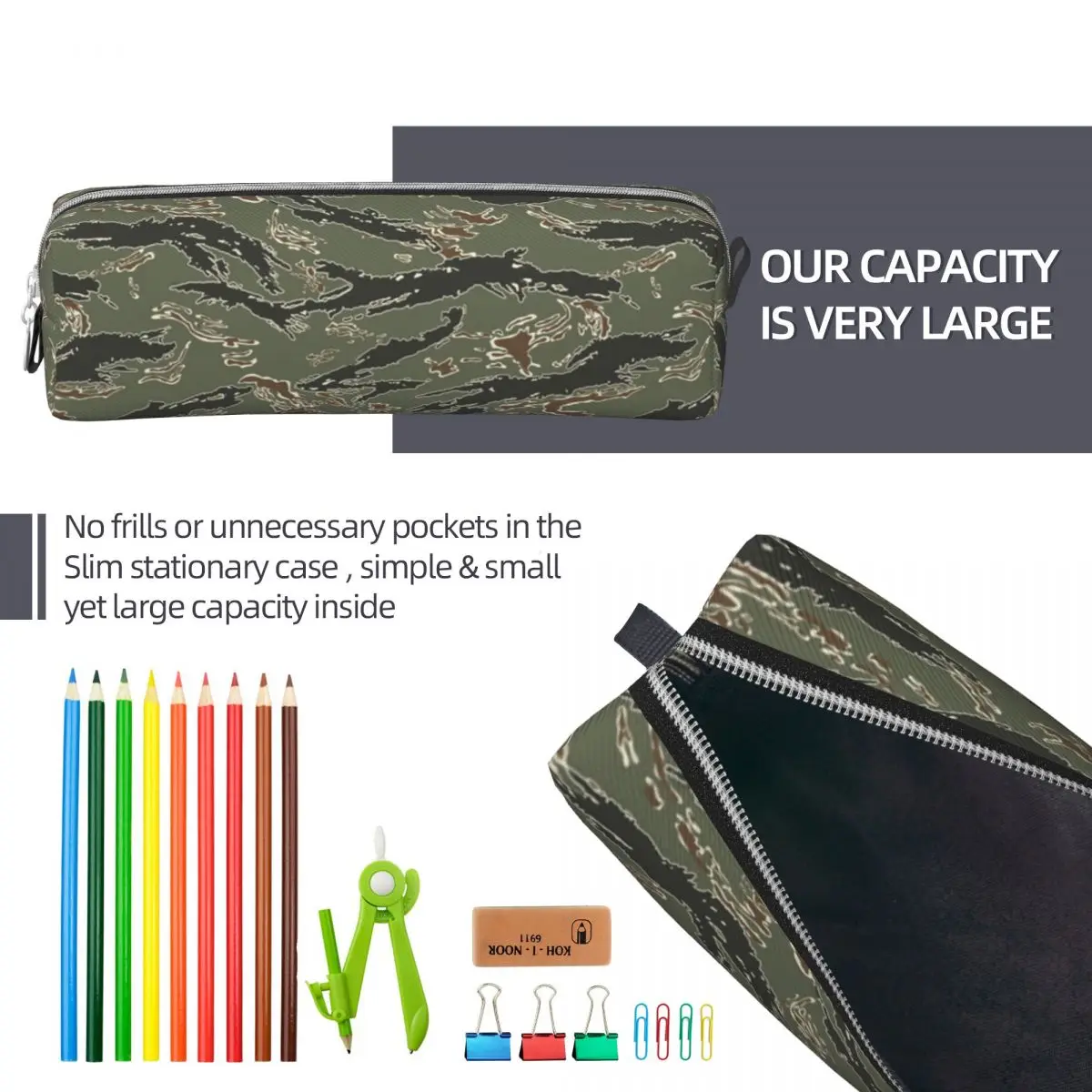 Tijger Streep Camouflage Etui Klassieke Leger Militaire Camo Pen Houder Tas Voor Student Grote Capaciteit Studenten Potlood Etui