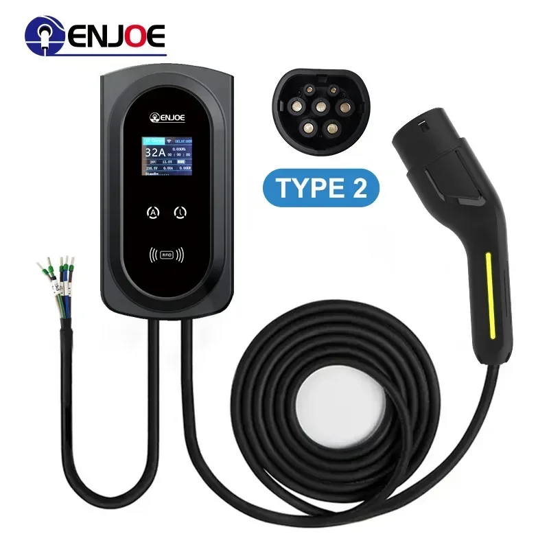 Wifi App Control 7kw 11kw 22kw Single Phase EV Car Charger EV Charging Station Type 2 32A EV Wallbox Charger LCD Screen