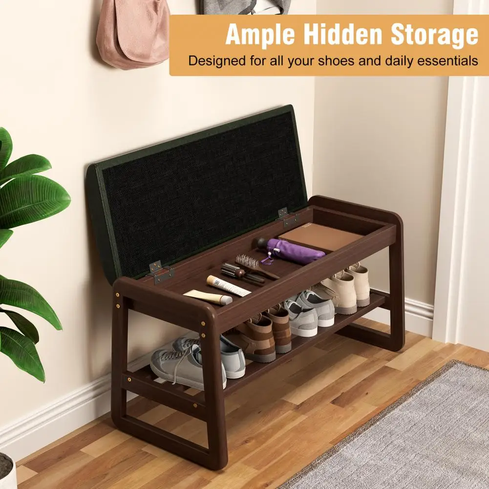 

Solid Wood Shoe Bench, Entryway 2-Tier Wooden Shoe Rack with Lift-Up Cushion, Entrance Bench with Hidden Storage for Hallway Fr