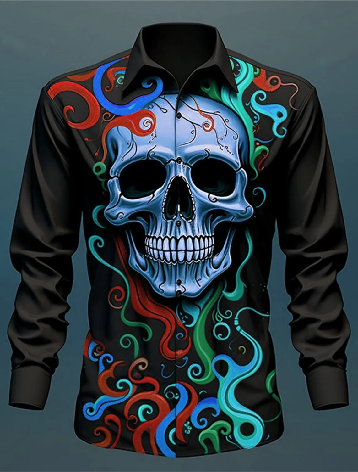 

Skull Vintage Gothic Men's Shirt Outdoor Halloween Street Fall & Winter Turndown Long Sleeve Shirt Fashion 4-Way Stretch Fabric