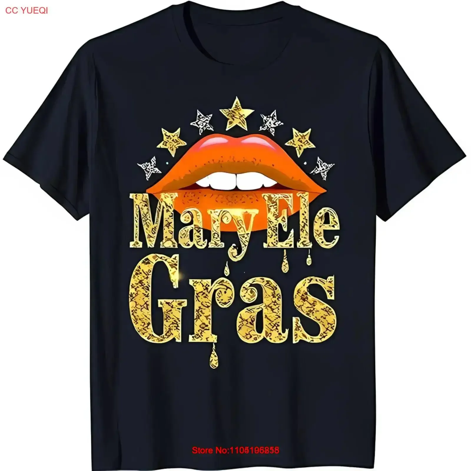 

Black T Shirt with Gold Glitter Stars ' Ele Gras' Dripping Design vintage Washed Breathable Casual Unisex Stretched Comfortable