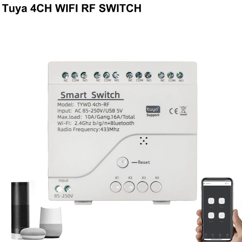 Tuya Smart Switch Wifi Timer fai da te + telecomando AC 85V-250V 4CH RF Smartlife modulo di automazione domestica accessori per Alexa Google Home