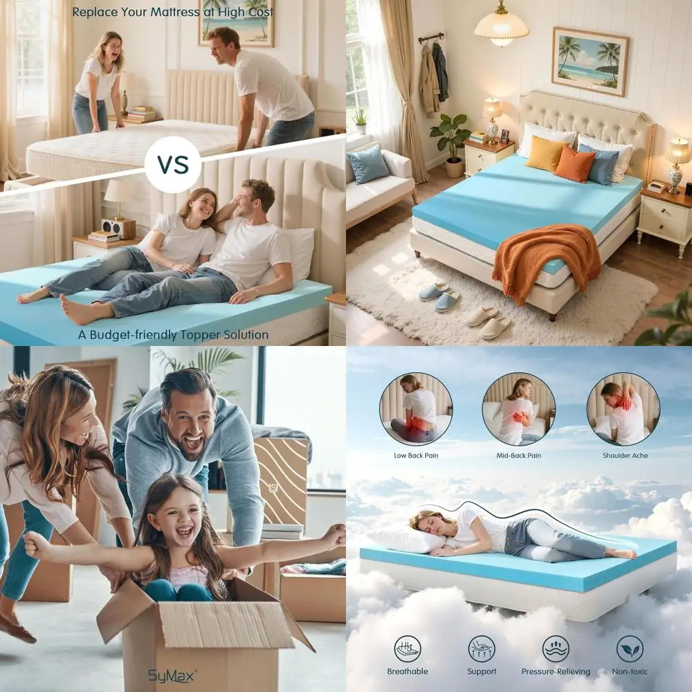 

3-дюймовый гелевый наматрасник из пены с эффектом памяти, мягкое постельное белье для кроватей, диванов, фургонов, сертифицированное сертифицированное требованиям США, синий