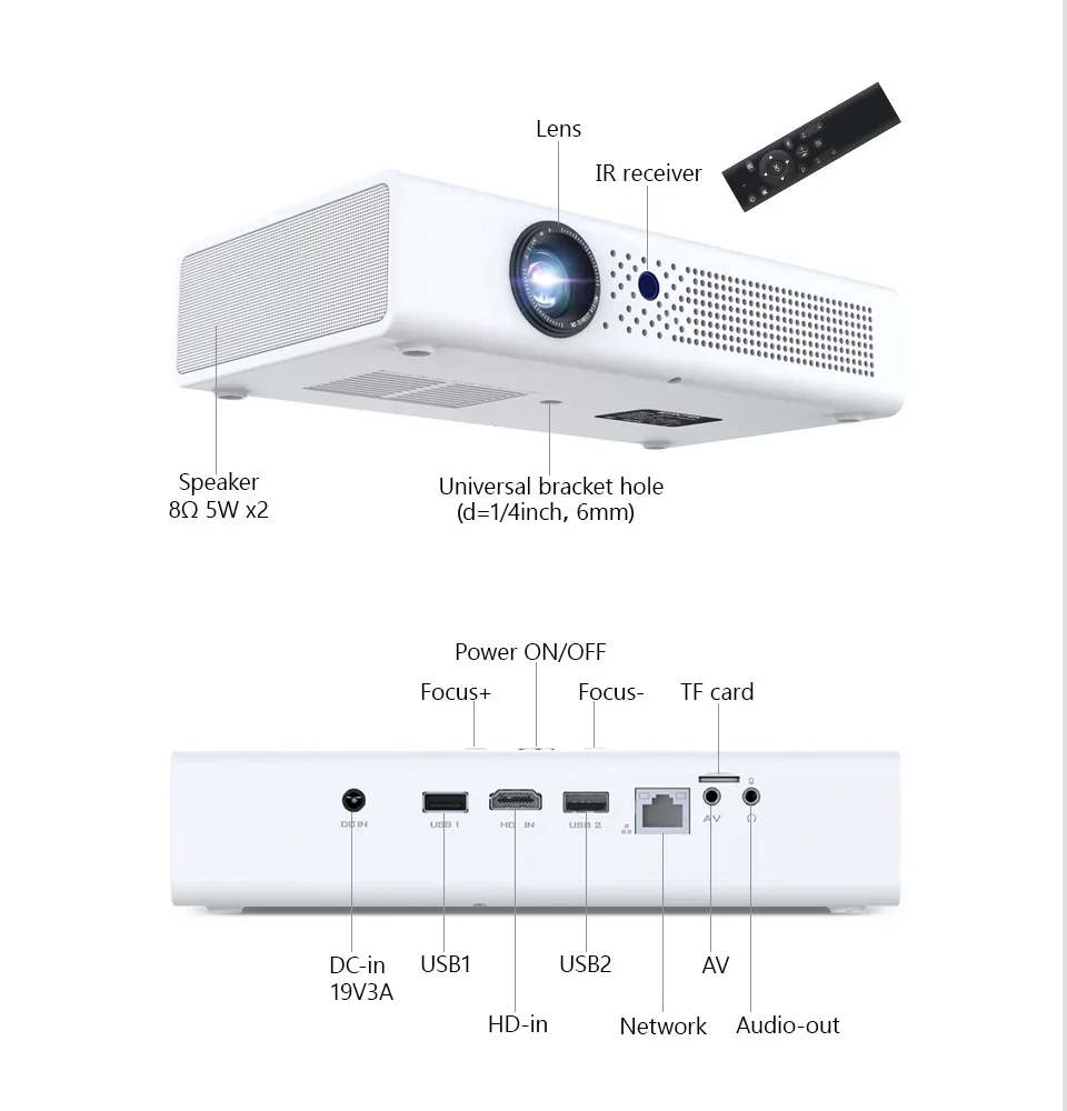 UFO R19 Mini Portable Proyector Mobile DLP Shutter 3D 4K Smart Android 9.0 Beamer For Home Theater Movie Video Music