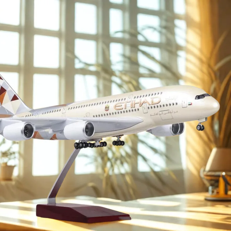 

Resin 1/160 Scale Model Diecast Plastic Airline A380 ETIHAD Airplane With Light and Wheel Plane Collection Display Toy Gifts