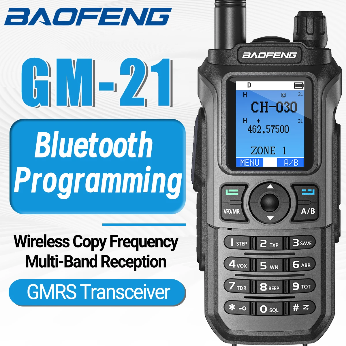 Baofeng GM-21 Long Range Walkie Talkie GMRS Transceiver Bluetooth Wireless Programming Full Band 1000CH Type-C Two Way Radio