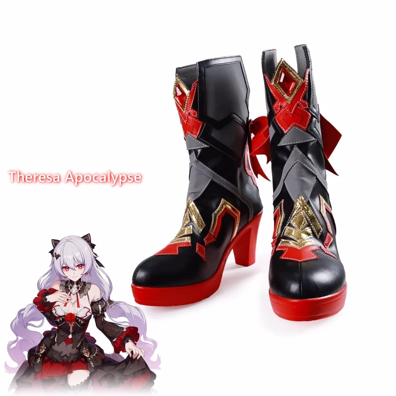 Theresa Apocalypse Cosplay Shoes Honkai Impact 3rd Anime Women Fashion High Heel Boots PU Leather Cos Costume Props Stock