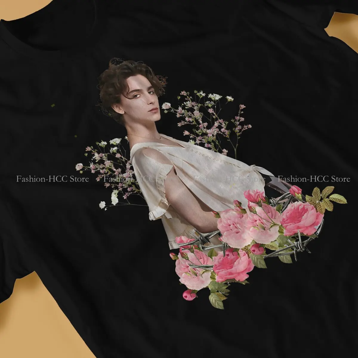 Vintage Floral Hipster TShirts Timothée Chalamet Men Style Fabric Streetwear T Shirt image 3