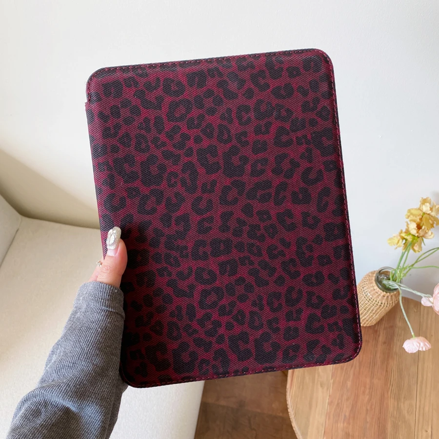 For iPad 5 6 7 8 9 10th Generation Case Air Pro 2024 MINI 3 4 Pro 11 12.9 13 inch Leather Cover Leopard-print 3-fold Stand