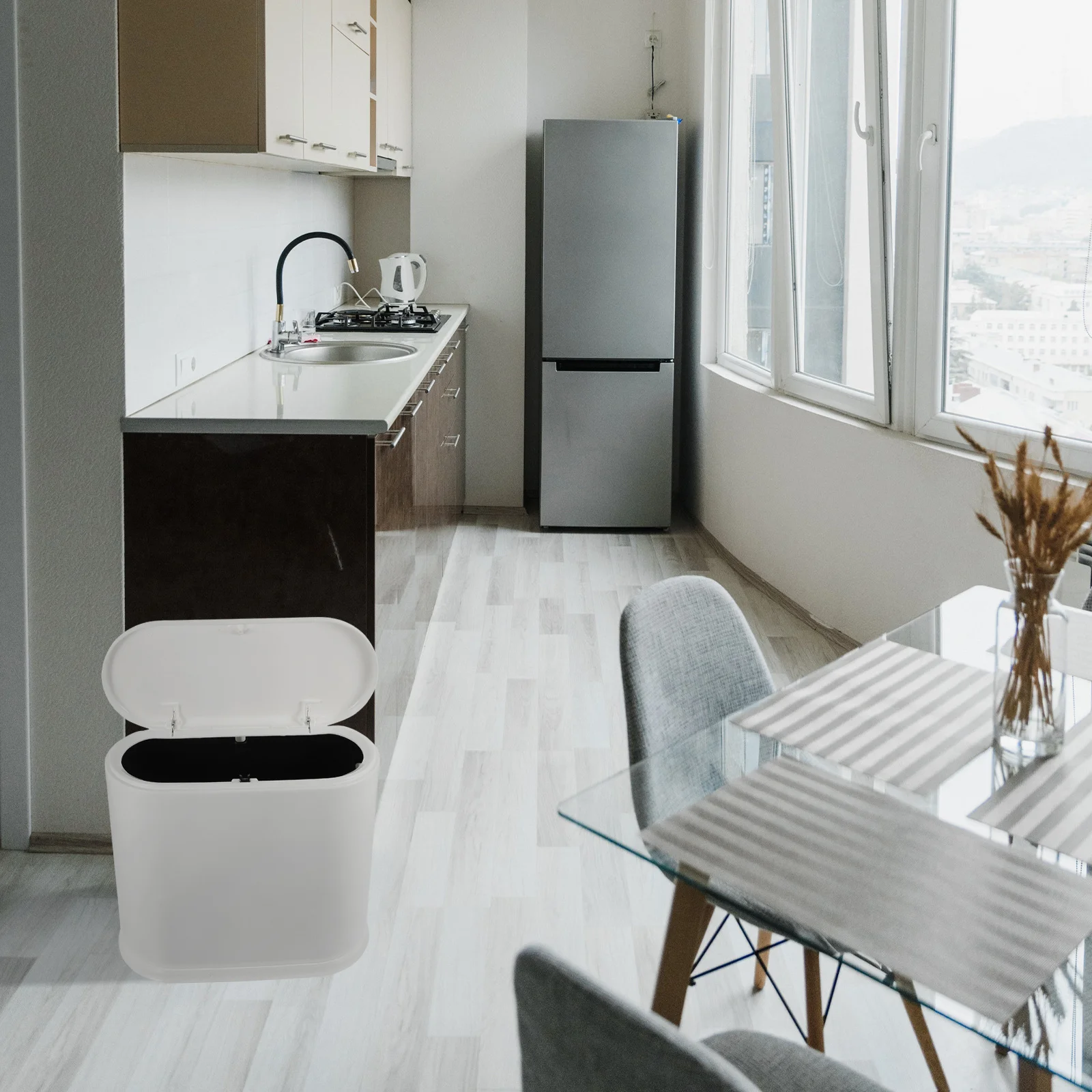 

Slim Rectangular Plastic Trash Can Pp Material Odor Proof Lid For Bathroom Bedroom Office Kitchen Narrow Garbage