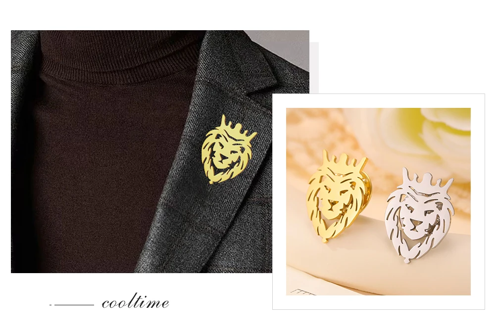 COOLTIME Punk Krone Löwe Broschen Edelstahl Tier Frauen Männer Kragen Anstecknadeln Anzug Zubehör Schmuck 2026 Neue – Detail 11