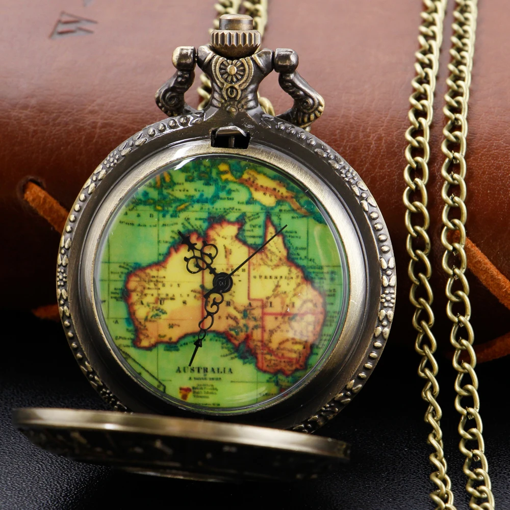 Chinese Zodiac Zodiac Quartz Pocket Watch Vintage Map Dial with Chain Necklace Pendant Jewelry Clock Festival Gift