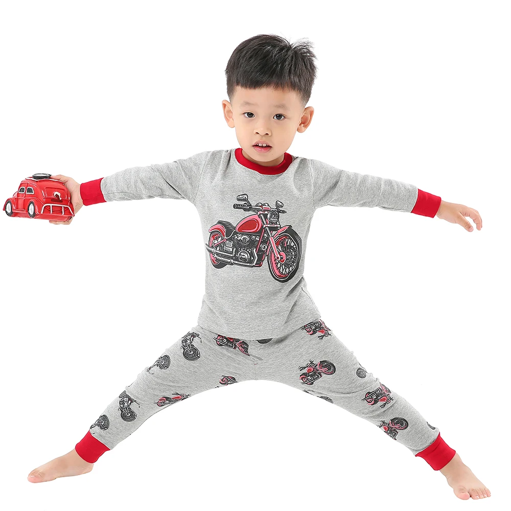 Boys Cartoon Pajamas Spring Autumn Long Sleevep Pijama Kids Airplane Motorcycle Pyjama Cotton Baby Homewear Underwear Clothes