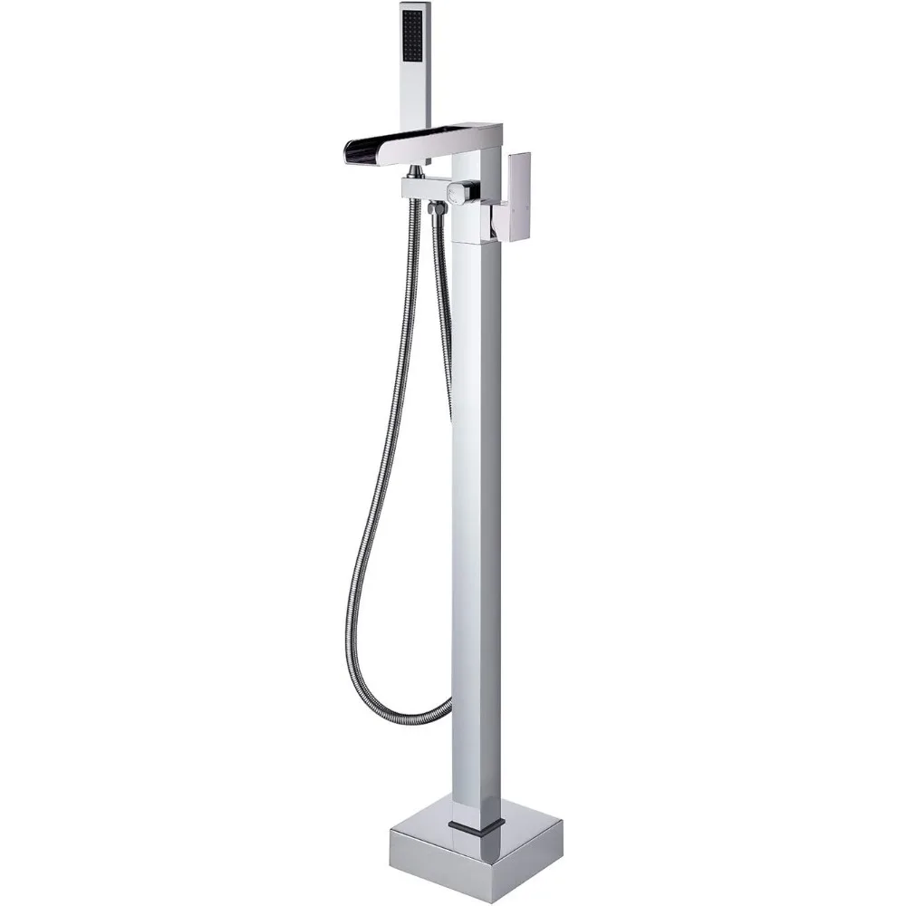 

Отдельно стоящий наполнитель для ванны, водопадный смеситель для ванны, хромированное напольное крепление, латунные смесители для ванной комнаты с одной ручкой и ручным душем