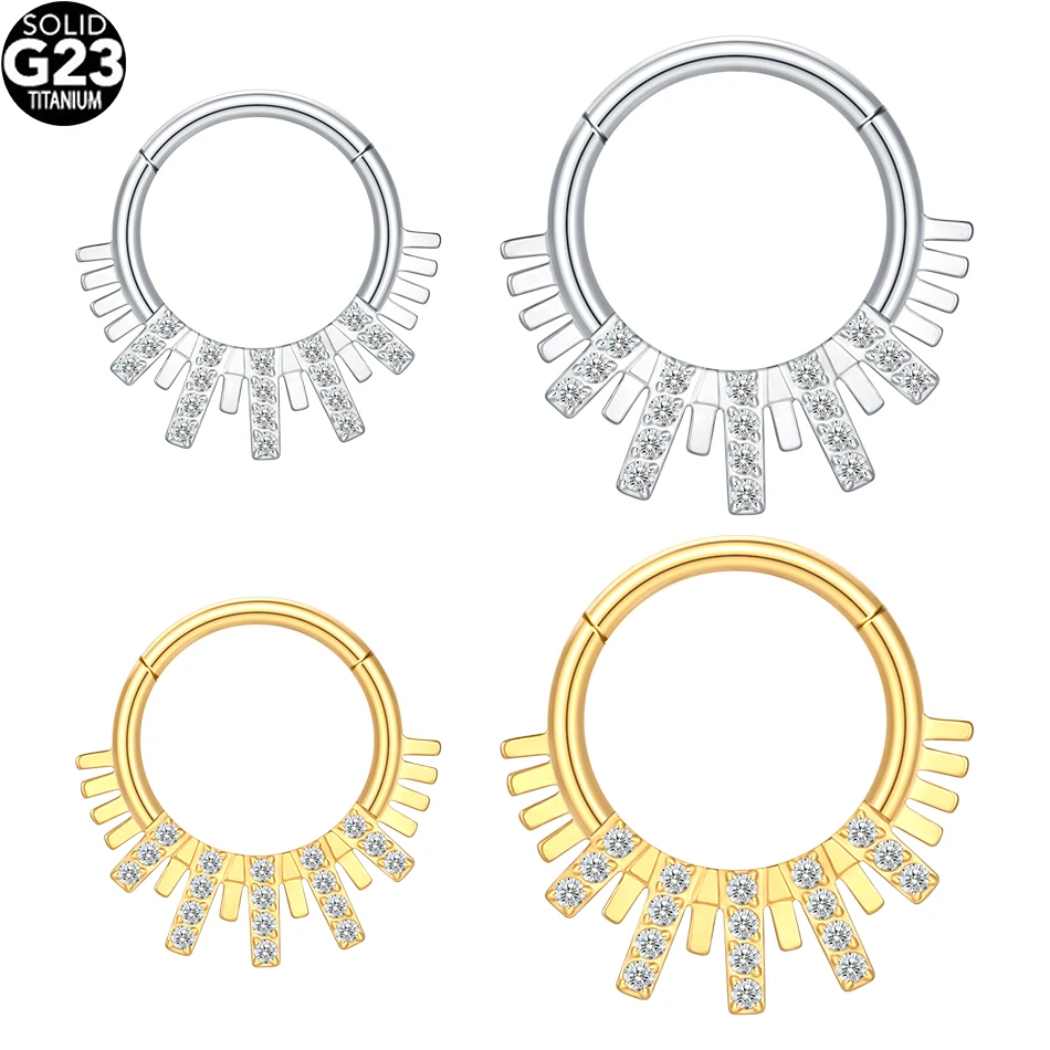 

1PC ASTM F136 Titanium Spark Burst CZ Daith Earring Hoop Front Facing Hinged Segment Clicker Septum Nose Ring Piercing Jewelry