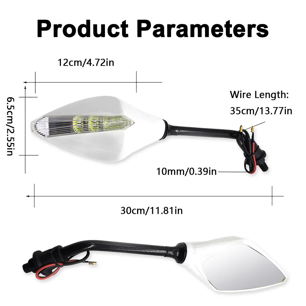 

1Pair ABS Motorcycle Rearview Mirrors with High-definition Glass 10mm/0.39in Amber Turn Signal Light Rearview Mirror