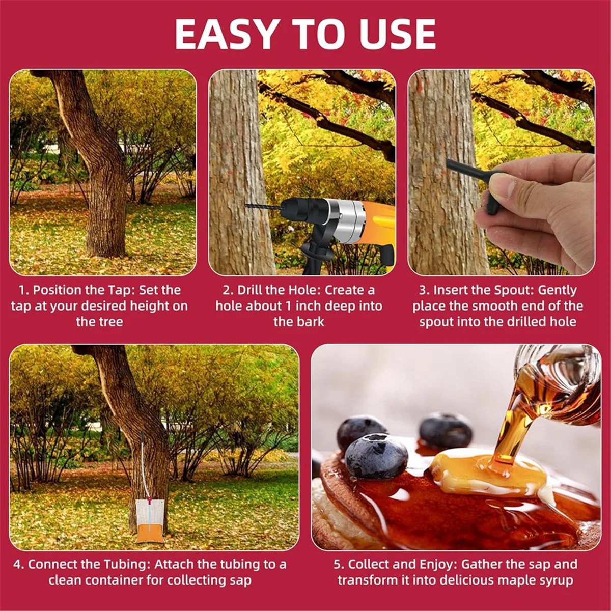 A002 10 Sets Maple Syrup Tapping Kit Include 10 Maple Tree Taps Spiles 10 Pcs 35In Maple Syrup Tubes 10 Pcs 8L -Clear Bags