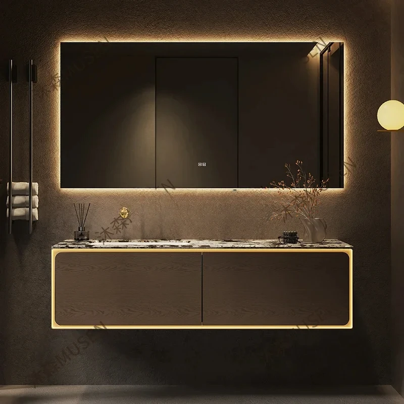 

Washing table ceramic integrated basin, high-end luxury stone light luxury bathroom cabinet combination bathroom
